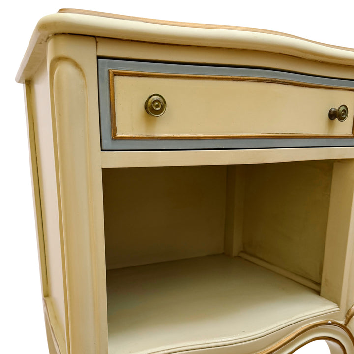 Drexel Touraine French Provincial Louis XV Style Crème Peinte Nightstands