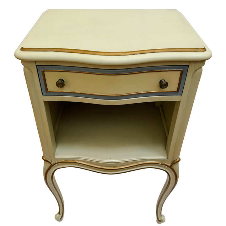 Drexel Touraine French Provincial Louis XV Style Crème Peinte Nightstands