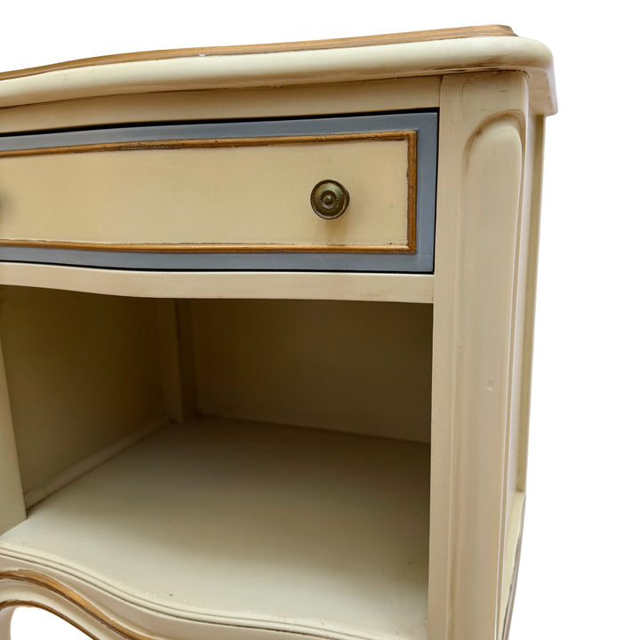 Drexel Touraine French Provincial Louis XV Style Crème Peinte Nightstands