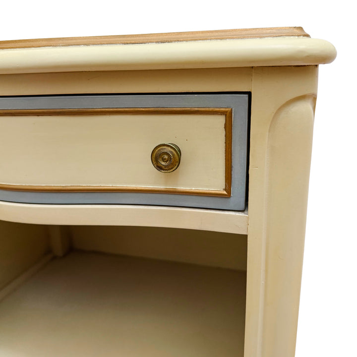 Drexel Touraine French Provincial Louis XV Style Crème Peinte Nightstands