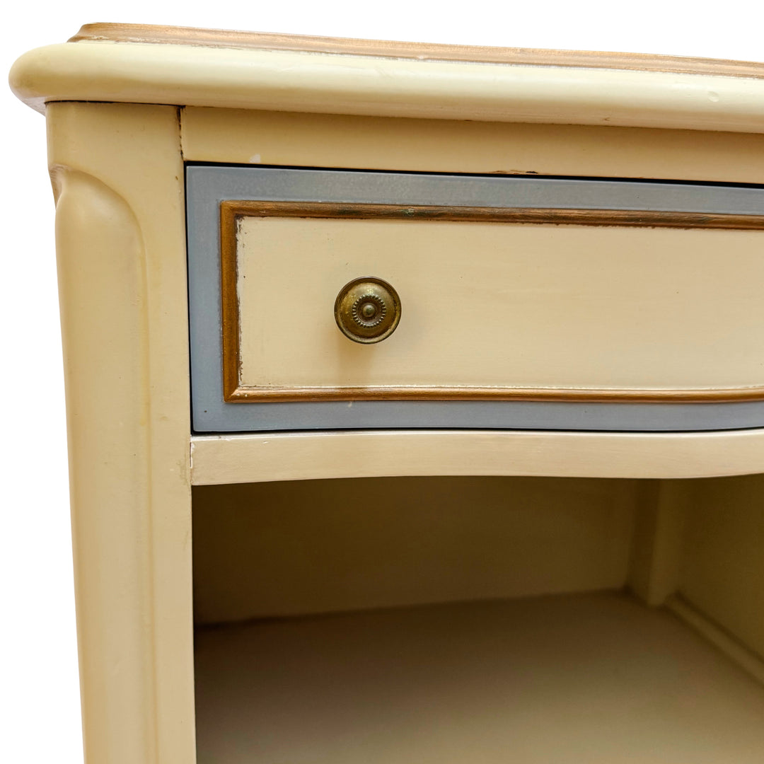 Drexel Touraine French Provincial Louis XV Style Crème Peinte Nightstands