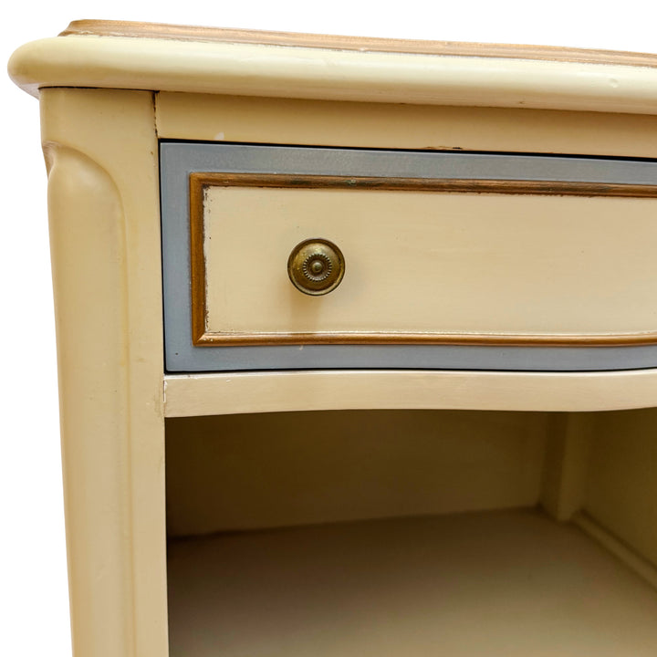 Drexel Touraine French Provincial Louis XV Style Crème Peinte Nightstands
