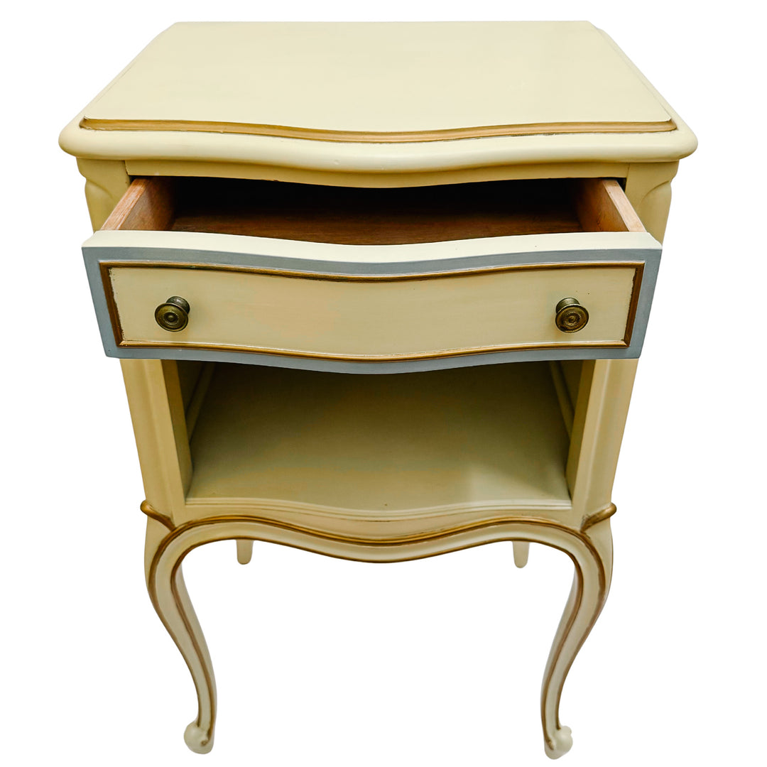 Drexel Touraine French Provincial Louis XV Style Crème Peinte Nightstands