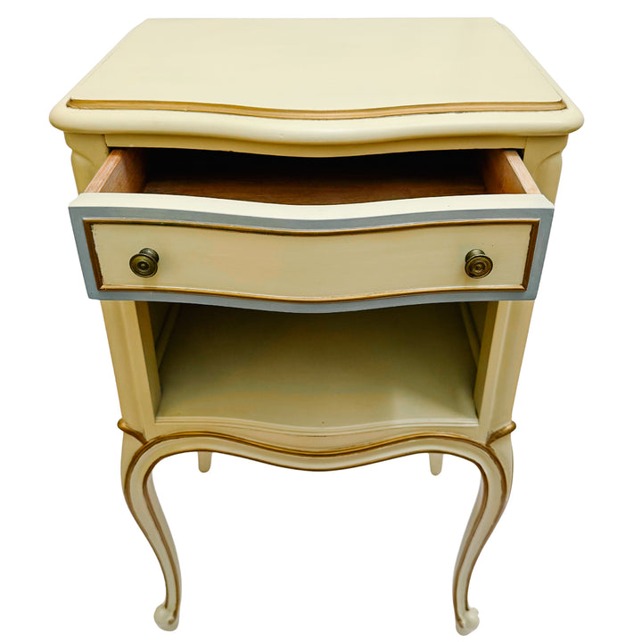 Drexel Touraine French Provincial Louis XV Style Crème Peinte Nightstands