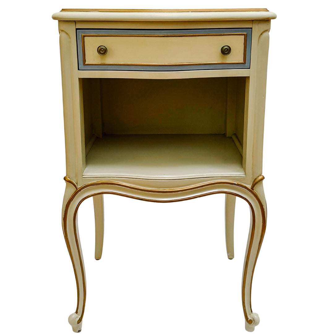 Drexel Touraine French Provincial Louis XV Style Crème Peinte Nightstands