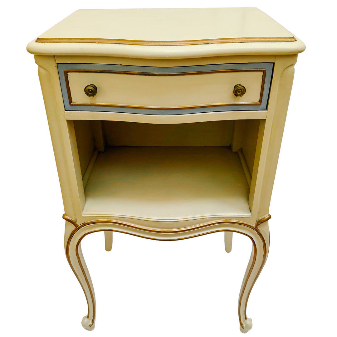 Drexel Touraine French Provincial Louis XV Style Crème Peinte Nightstands
