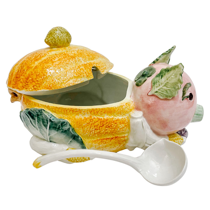 Vietri Italian Porcelain Pig Tureen With Ladle