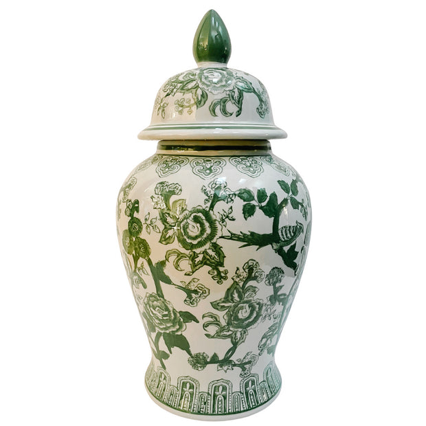Contemporary Green & White Chinoiserie Temple Jar