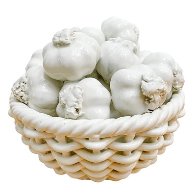 Vintage White Glazed Ceramic Garlic Basket Centerpiece
