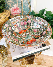 Large 13” Vintage Rose Medallion Decorative Punch Bowl
