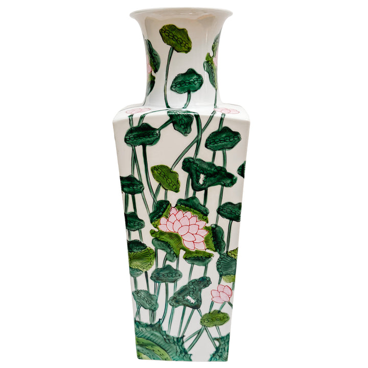 Large Chinese Famille Rose Vase With Pink Lotus Motif 17.5”