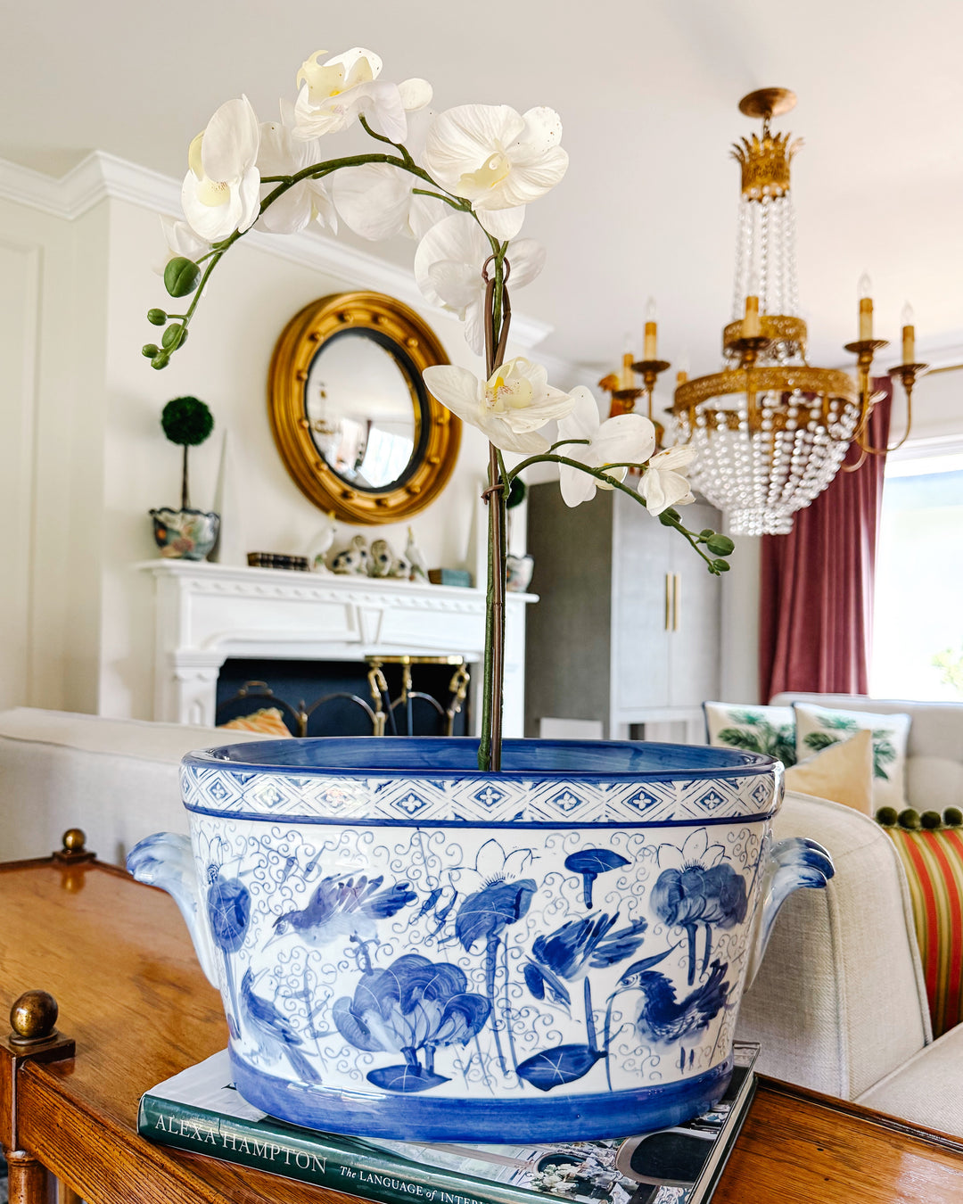 Chinoiserie Blue & White Pond Scene Foot Bath Planter