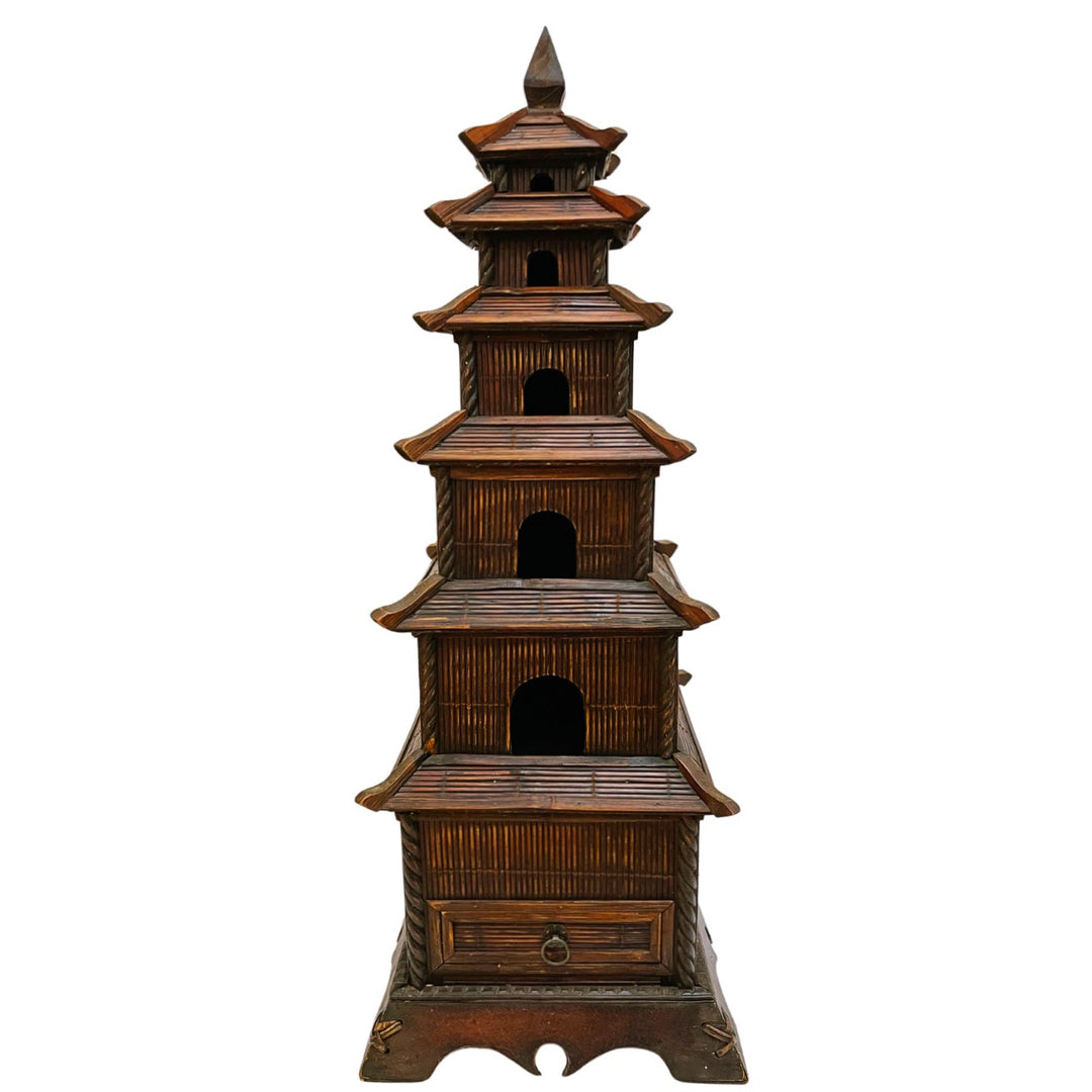 Vintage Chinese Split Reed Bamboo 6 Tier Pagoda Tower