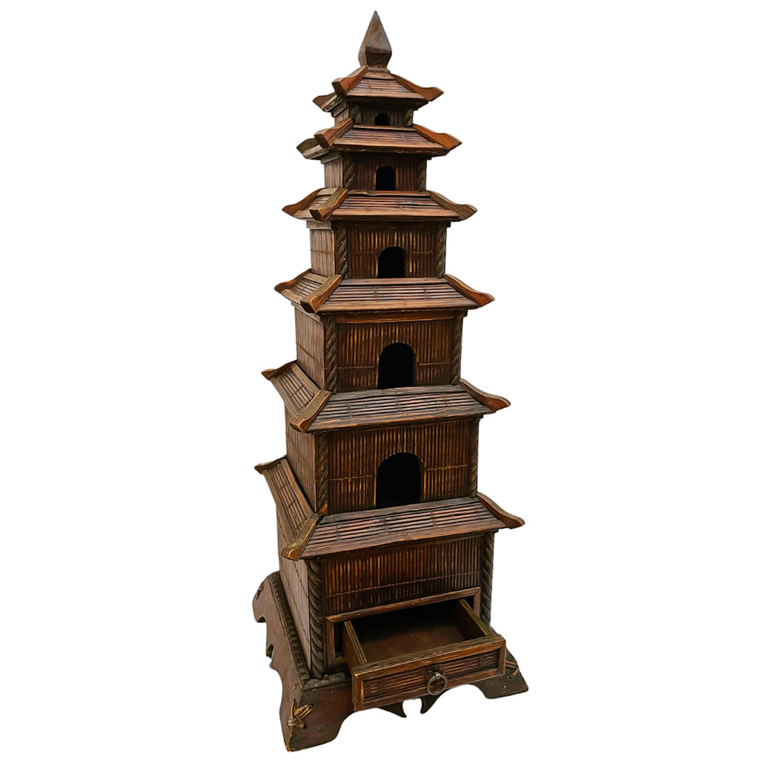 Vintage Chinese Split Reed Bamboo 6 Tier Pagoda Tower