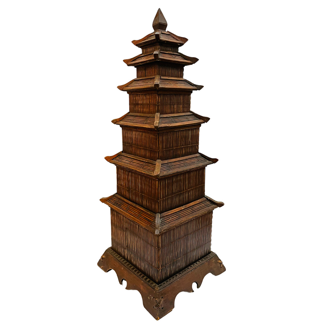 Vintage Chinese Split Reed Bamboo 6 Tier Pagoda Tower