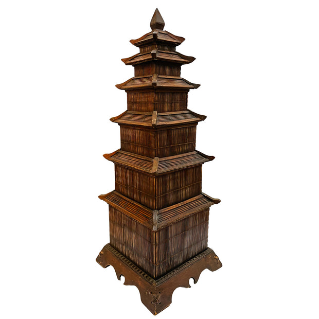 Vintage Chinese Split Reed Bamboo 6 Tier Pagoda Tower