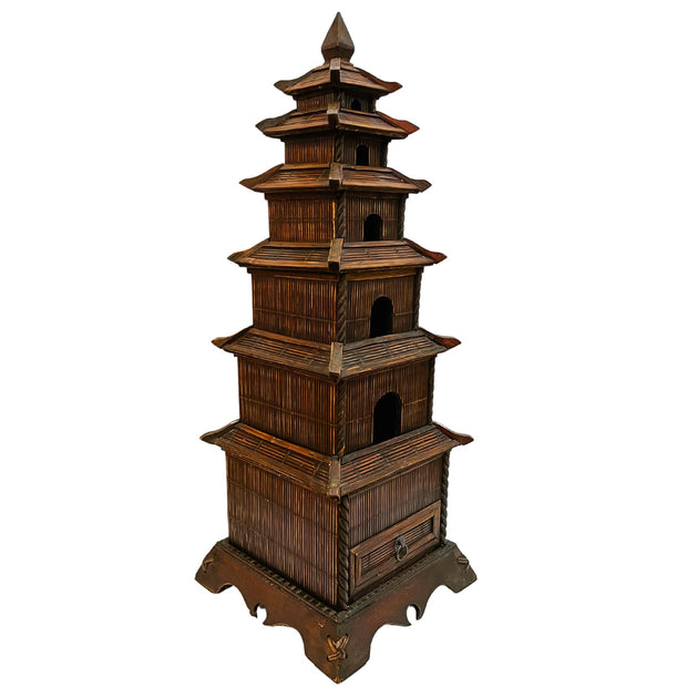 Vintage Chinese Split Reed Bamboo 6 Tier Pagoda Tower