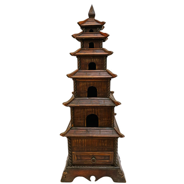 Vintage Chinese Split Reed Bamboo 6 Tier Pagoda Tower