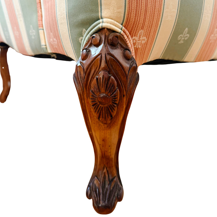 Early 20th Century Rococo Revival Italian Carved Bergere Armchair & Footstool