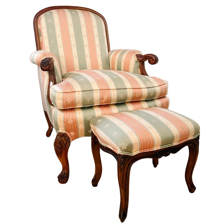 Early 20th Century Rococo Revival Italian Carved Bergere Armchair & Footstool