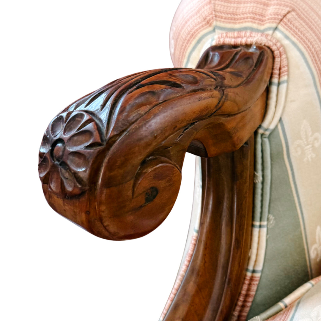 Early 20th Century Rococo Revival Italian Carved Bergere Armchair & Footstool