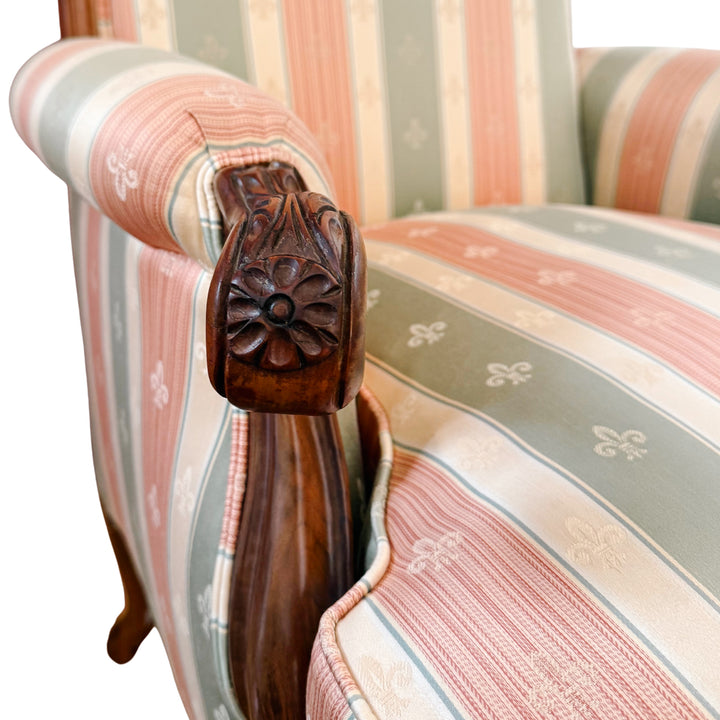 Early 20th Century Rococo Revival Italian Carved Bergere Armchair & Footstool