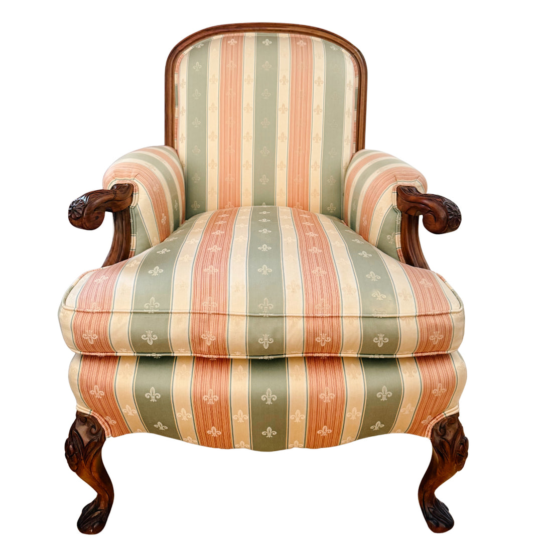 Early 20th Century Rococo Revival Italian Carved Bergere Armchair & Footstool