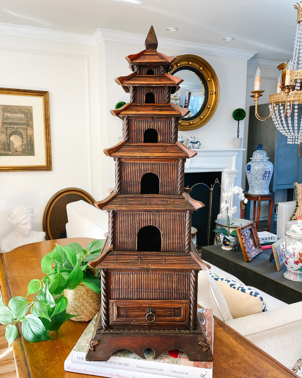 Vintage Chinese Split Reed Bamboo 6 Tier Pagoda Tower
