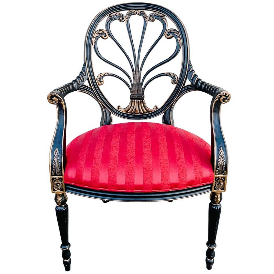 Ebonized Hepplewhite Red Arm Chairs by Hickory Furniture
