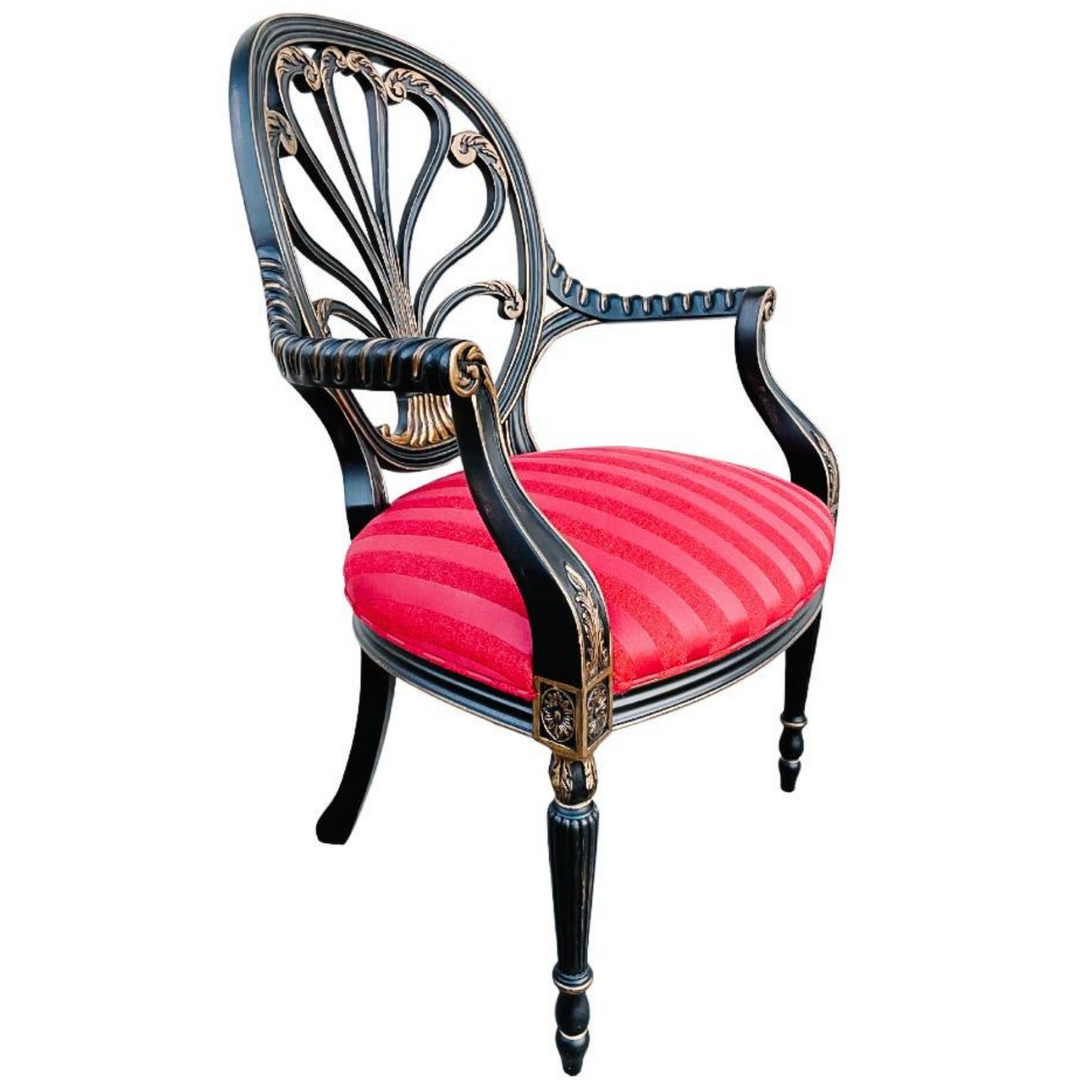 Ebonized Hepplewhite Red Arm Chairs by Hickory Furniture
