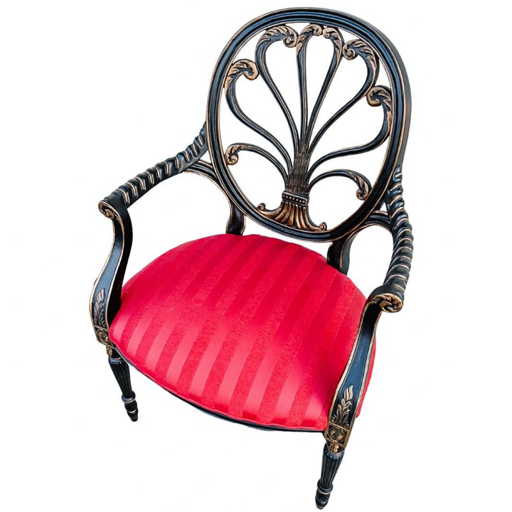 Ebonized Hepplewhite Red Arm Chairs by Hickory Furniture