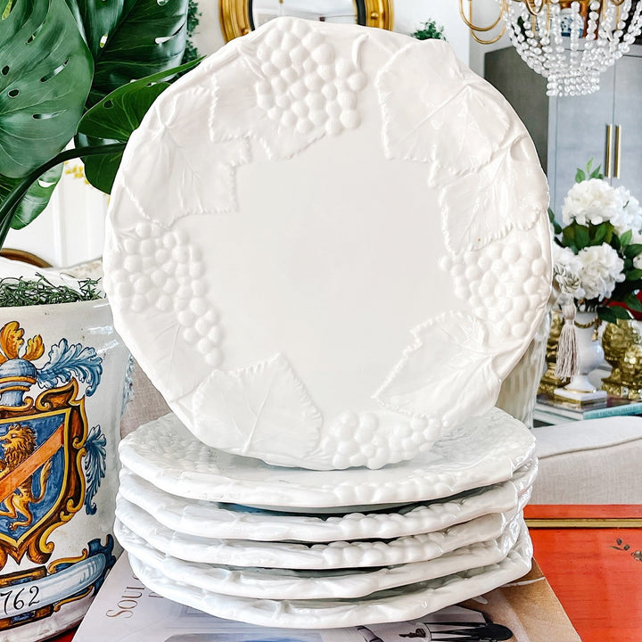 Embossed Grapevine Italian Whiteware Dinner Plates