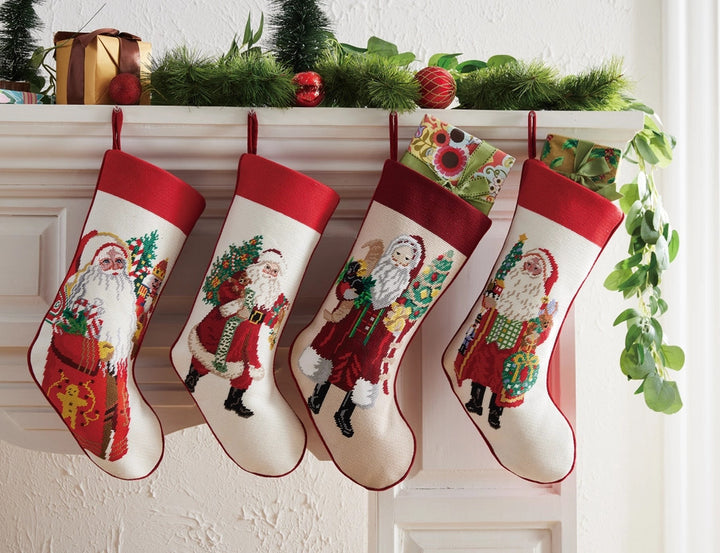 Hand-Crafted Jolly Santa Needlepoint Christmas Stocking