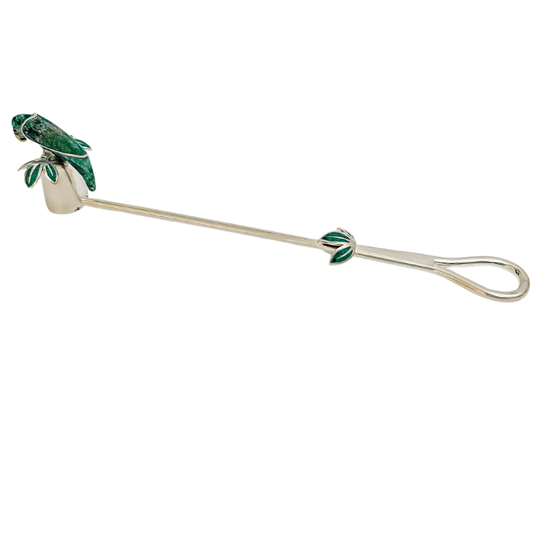 Emilia Castillo Silverplate Candle Snuffer With Malachite Parrot Palm Tree