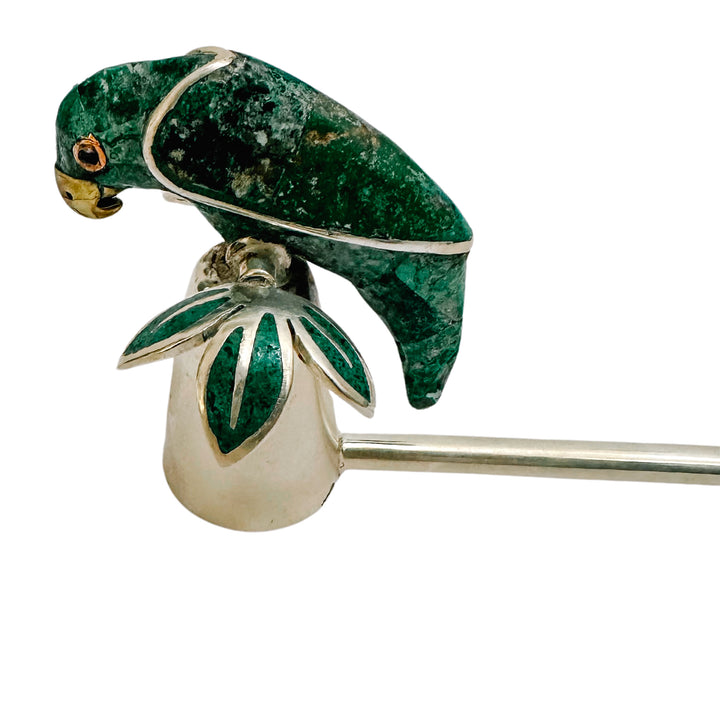 Emilia Castillo Silverplate Candle Snuffer With Malachite Parrot Palm Tree