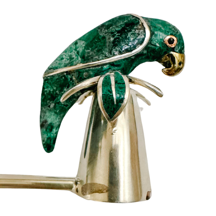 Emilia Castillo Silverplate Candle Snuffer With Malachite Parrot Palm Tree