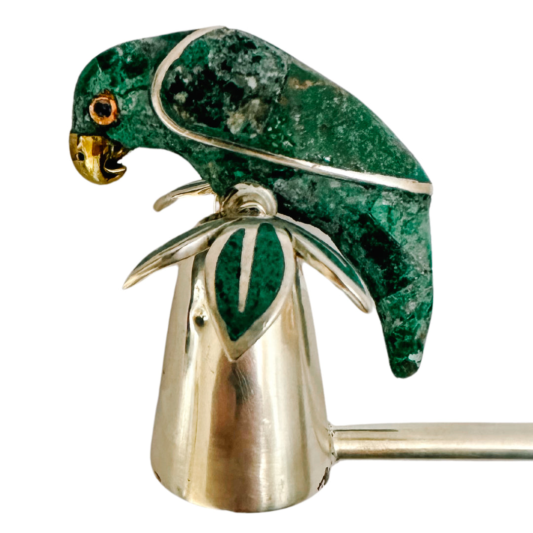 Emilia Castillo Silverplate Candle Snuffer With Malachite Parrot Palm Tree