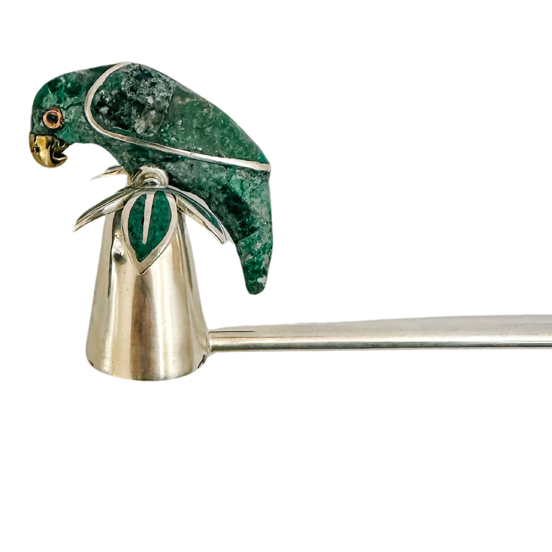 Emilia Castillo Silverplate Candle Snuffer With Malachite Parrot Palm Tree