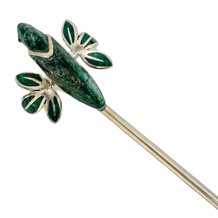 Emilia Castillo Silverplate Candle Snuffer With Malachite Parrot Palm Tree