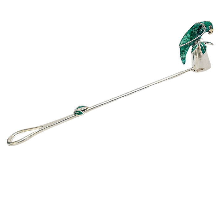 Emilia Castillo Silverplate Candle Snuffer With Malachite Parrot Palm Tree