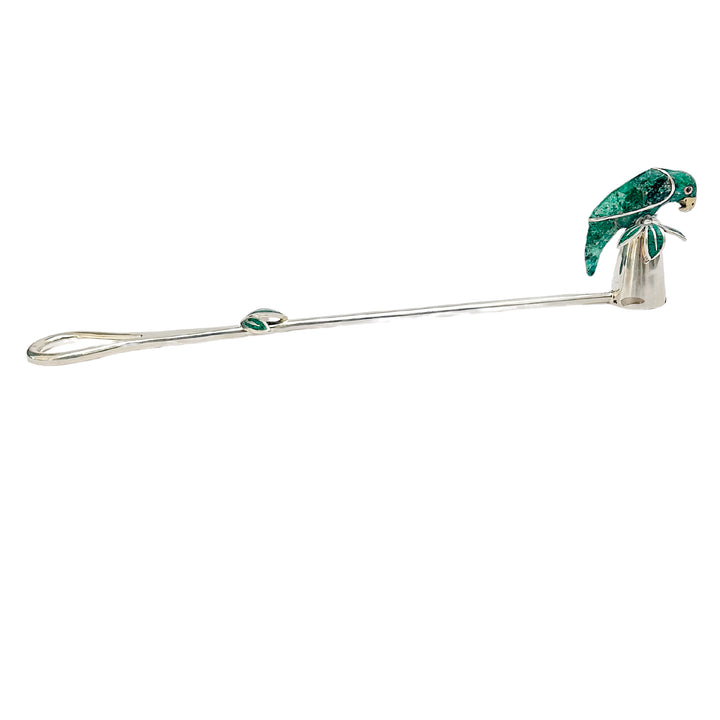 Emilia Castillo Silverplate Candle Snuffer With Malachite Parrot Palm Tree