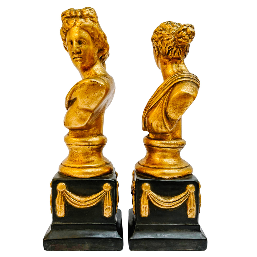 Empire Style Apollo & Diana Gilded Bust Bookends