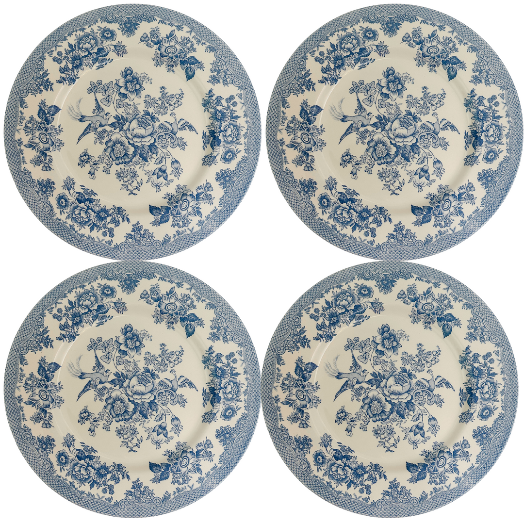 English Blue White Transferware 11” Dinner Plates - Main Image