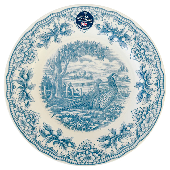 English Blue & White Transferware Pheasants Thanksgiving Dinner Plates