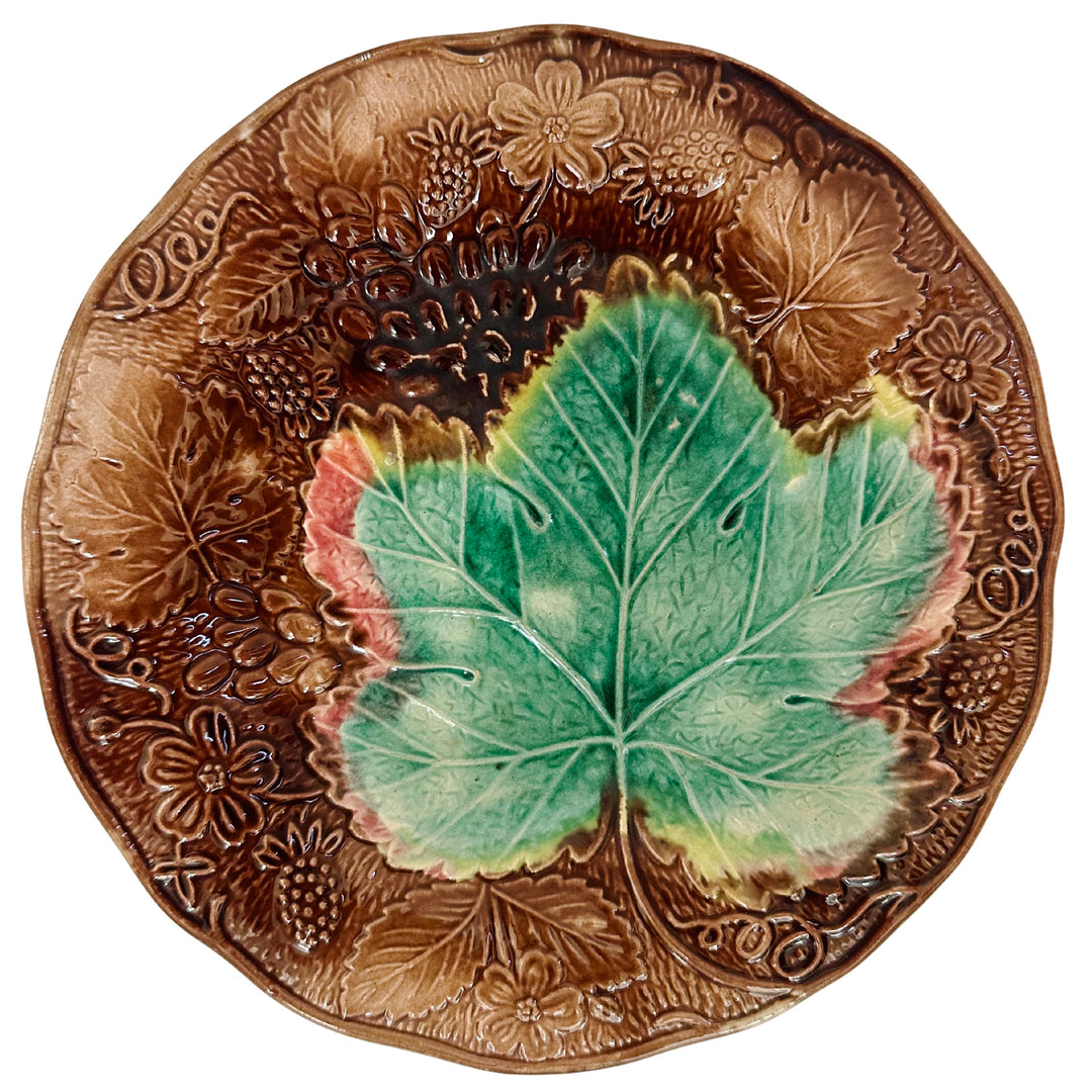 Antique English Majolica Grape & Strawberry Plate