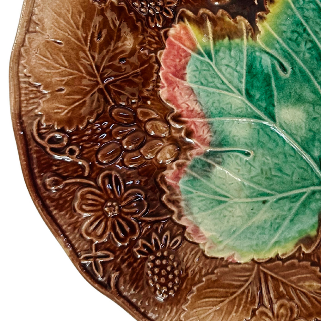 Antique English Majolica Grape & Strawberry Plate