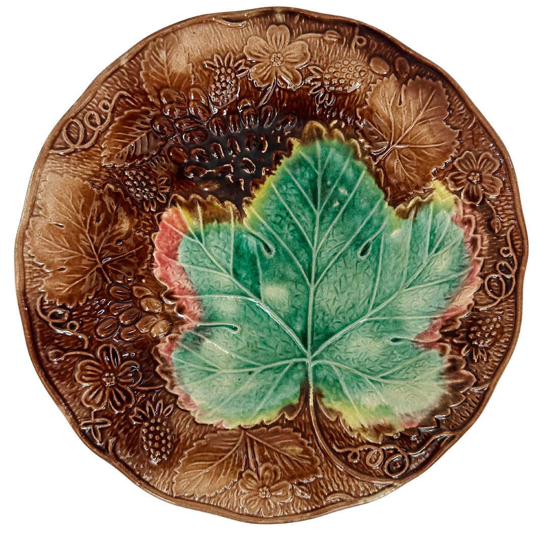 Antique English Majolica Grape & Strawberry Plate