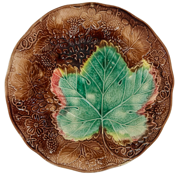 Antique English Majolica Grape & Strawberry Plate