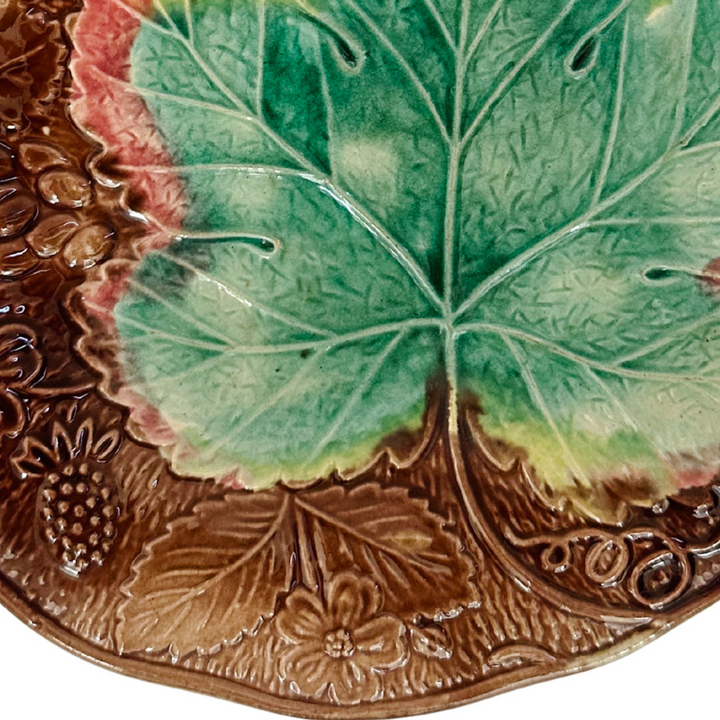 Antique English Majolica Grape & Strawberry Plate