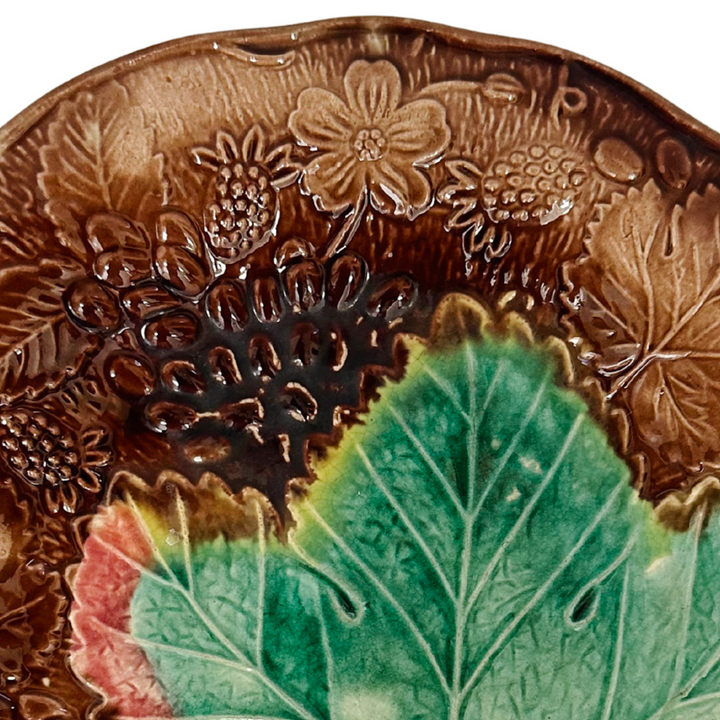 Antique English Majolica Grape & Strawberry Plate